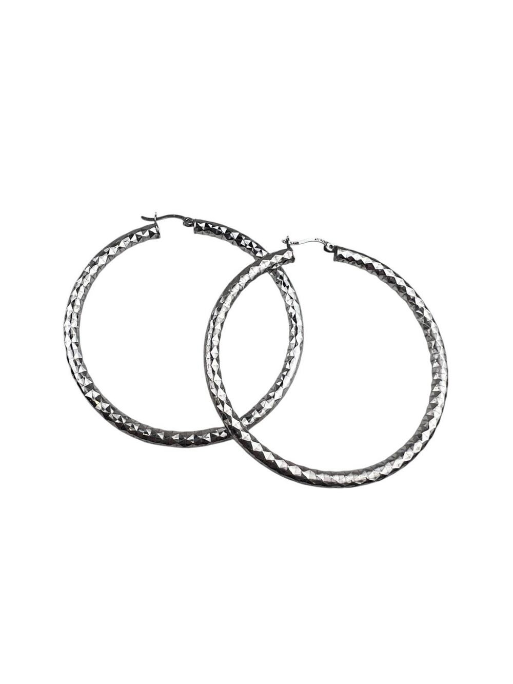 ATI Thailand Sterling Silver Pierced Earrings 2.25" Textured Hoop